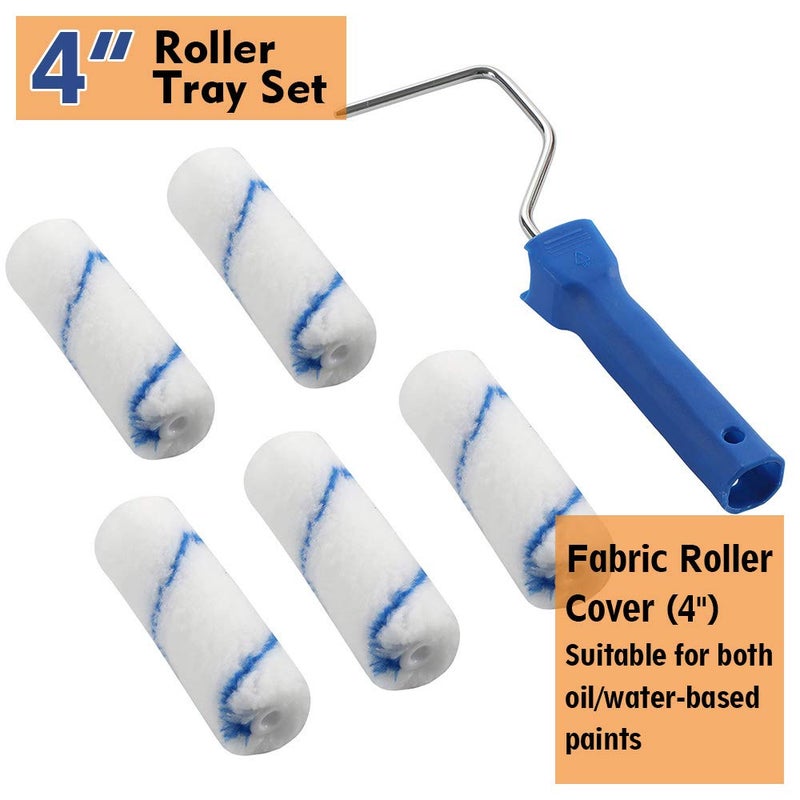 NANJA Paint Roller -Small Paint Tray Set with High-Density Foam Mini Roller Refills, Roller Frame, Paint Tray, 4" Microfiber Roller Covers, House Painting Roller Brush(12-Pack) - Image 4